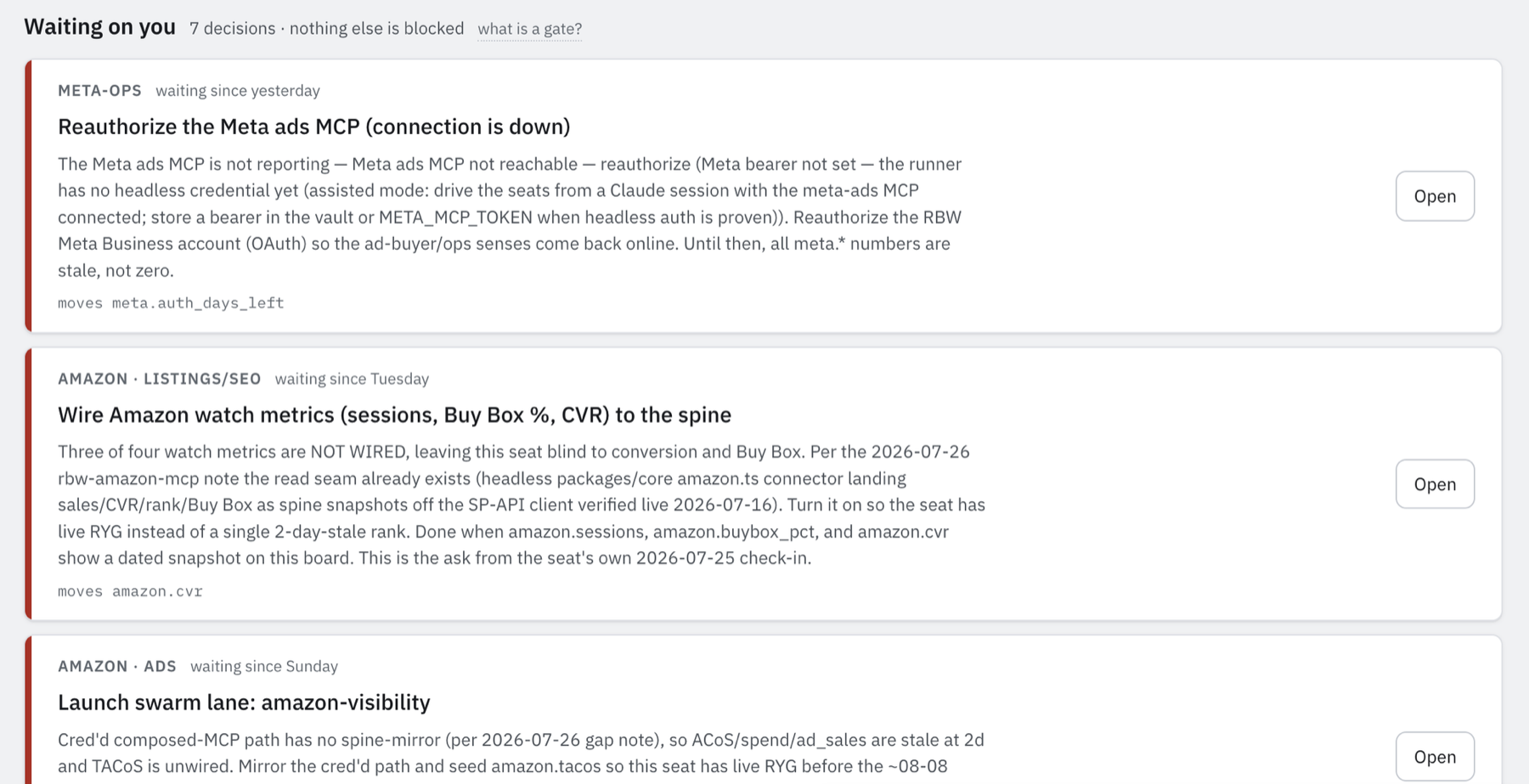 The one gate: an approval queue where every money and publish decision waits for the human